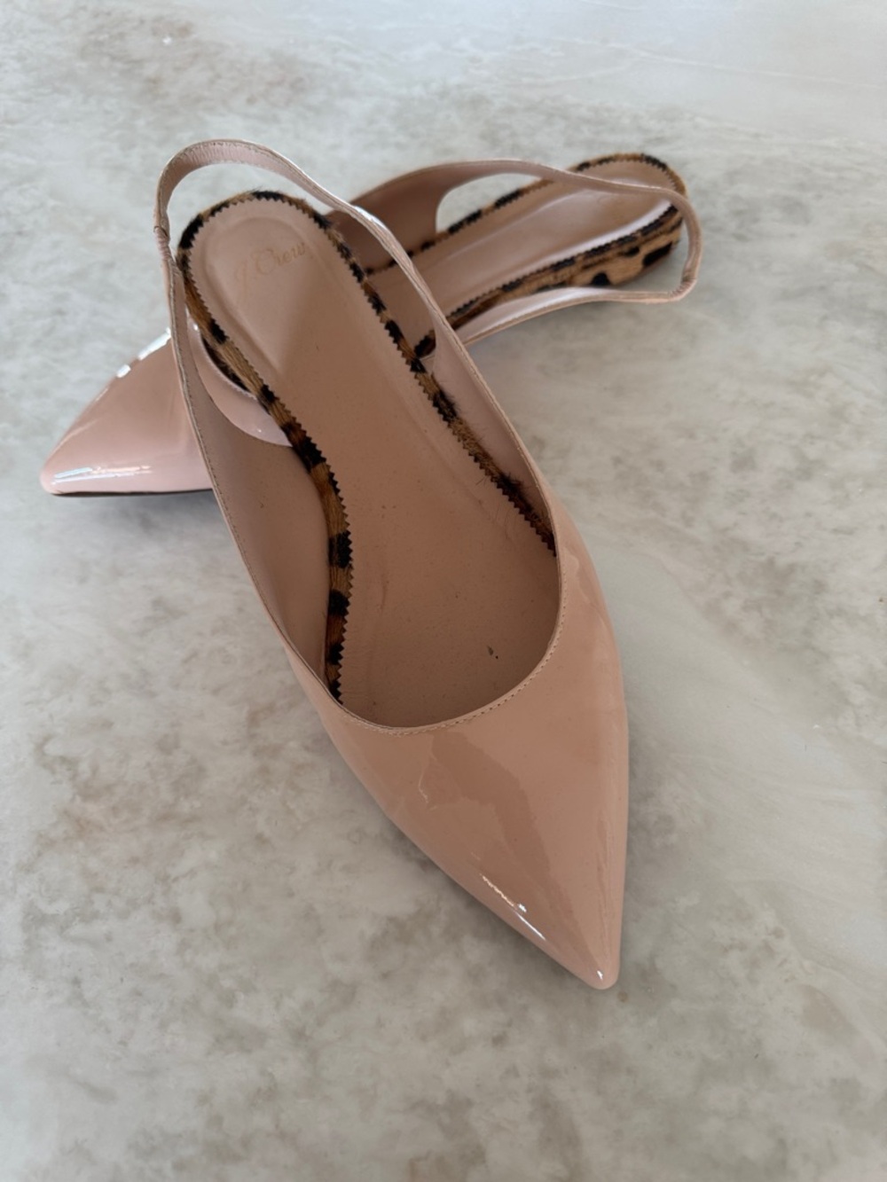 J. Crew Nude Patent Pointed-Toe Slingback Flats